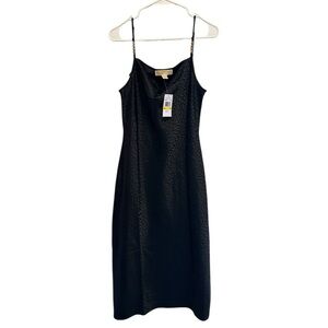 NWT Michael Kors Black Animal Print & Gold Features Slip Dress Size Medium